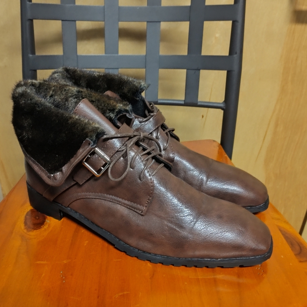Men's NEW Brown Leather Fur Ankle Boots